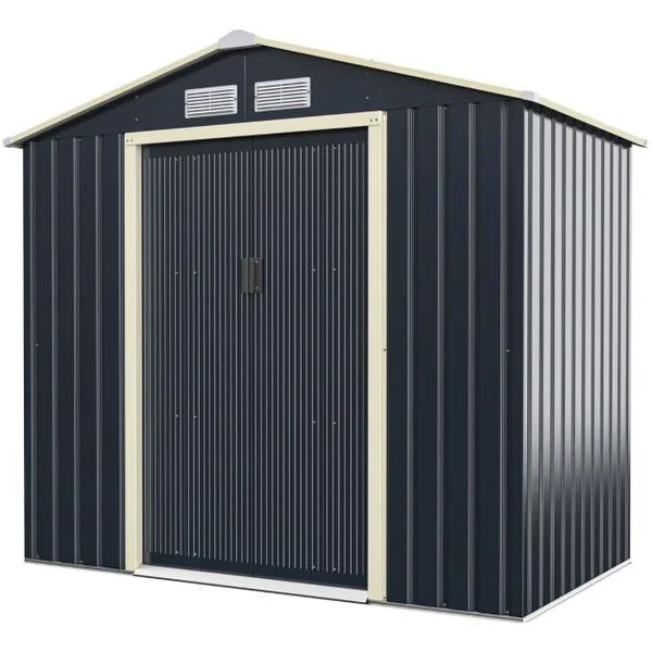 Abri de Jardin en Métal 4,07 ㎡ 213 x 191 x 195 cm/2,71 ㎡ 213 x 127 x 195 cm/1.36 ㎡ 213 x 64 x 195 cm avec 2 Portes Coulissantes Verrouillables 4 Trous d’Aération Gris pour Vélo