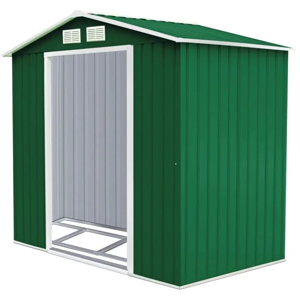Abri de Jardin en Métal Cabane de Jardin Cabane à Outils en Tôle Galvanisée 2 Portes 2 Fenêtres 213x127x185cm Gris/Vert