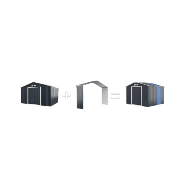 Abri de Jardin en Métal & Extension 10.85㎡ avec 2 Portes Coulissantes Verrouillables 4 Trous d’Aération Gris pour Vélo