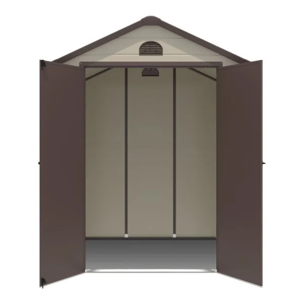 Abri de Jardin Métal 8,3 M³ 192 x 190 x 226 cm avec 2 Porte à Charnières Aérations 2 Fenêtres Transparentes Rampe de Porte Beige