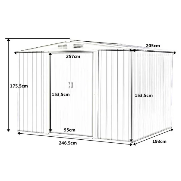 Abri de Jardin pour Stockage avec Porte Coulissante Bouche d’Aération Toit Galvanisé pour des Charges lourdes abri de Stockage Vert 205 x 257x 175,5 CM