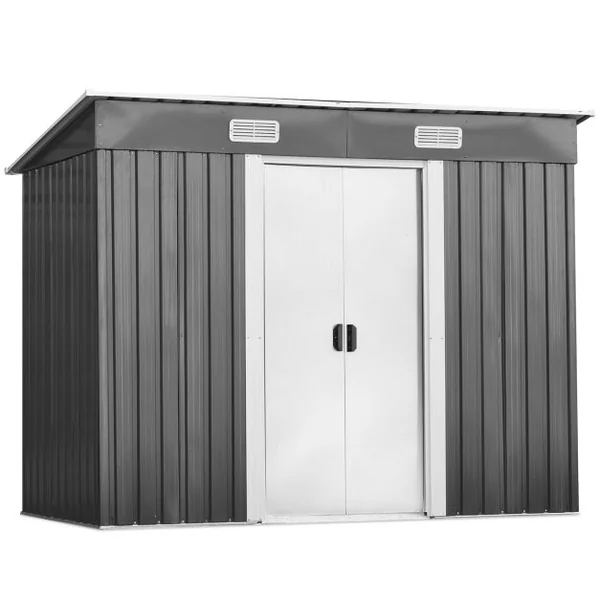 Abri de Jardin à l'Extérieur en Acier Galvanisé avec 2 Portes,4 Bouches d'Aération pour Stocker Outils 238 x 131 x 181CM Gris+Blanc