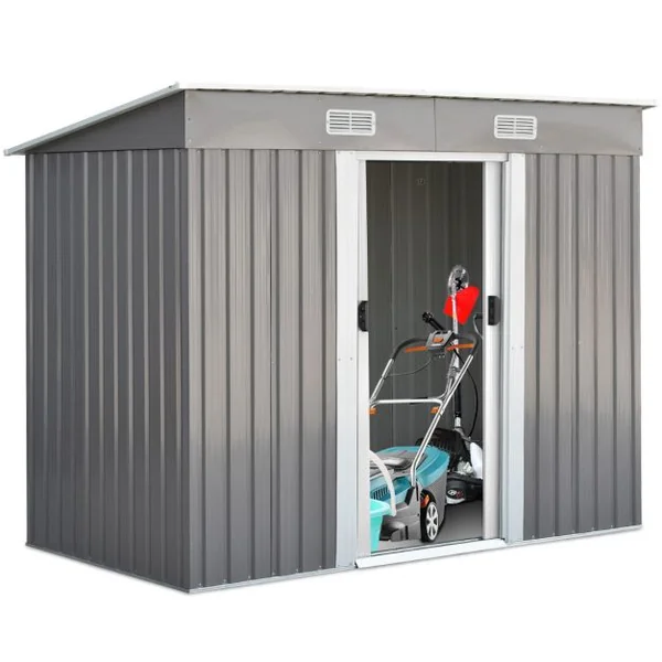 Abri de Jardin à l'Extérieur en Acier Galvanisé avec 2 Portes,4 Bouches d'Aération pour Stocker Outils 238 x 131 x 181CM Gris+Blanc