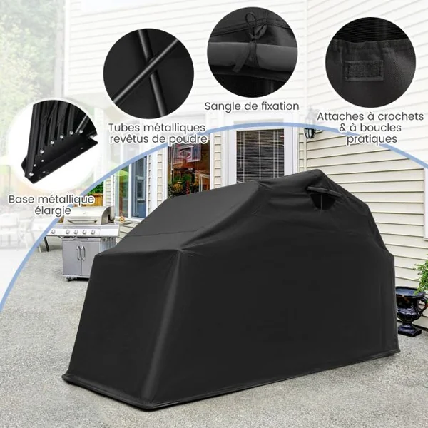 Abri de Moto Extérieur Tente Moto avec Housse en Tissu Oxford Fenêtres en Maille Enroulables Housse Moto Exterieur Étanche pour Moto Vélos Outils Noir