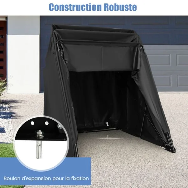 Abri de Moto Extérieur Tente Moto avec Housse en Tissu Oxford Fenêtres en Maille Enroulables Housse Moto Exterieur Étanche pour Moto Vélos Outils Noir