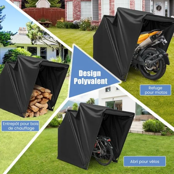 Abri de Moto Extérieur Tente Moto avec Housse en Tissu Oxford Fenêtres en Maille Enroulables Housse Moto Exterieur Étanche pour Moto Vélos Outils Noir