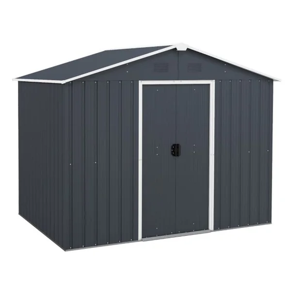 Abri de Rangement 174x236 cm Maison d'Outils à Double Porte avec Serrure Fenêtre d'Aération Conception de Rampe Organisateur d'Outils en Métal