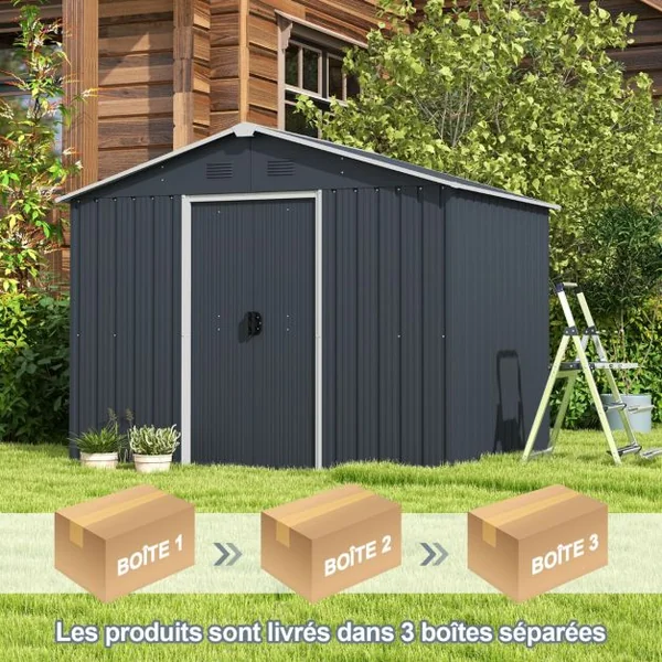 Abri de Rangement 174x236 cm Maison d'Outils à Double Porte avec Serrure Fenêtre d'Aération Conception de Rampe Organisateur d'Outils en Métal
