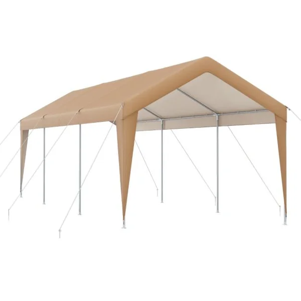 Abri de Voiture 301 x 600 cm Cadre en Métal Galvanisé Tente de Garage Portable avec Bâche Toutes Saisons Tente de Voiture pour Camions Bateaux