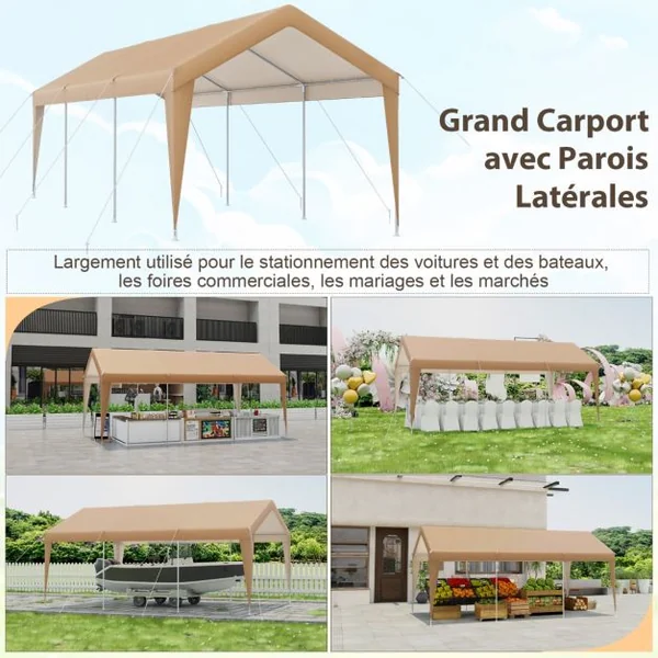 Abri de Voiture 301 x 600 cm Cadre en Métal Galvanisé Tente de Garage Portable avec Bâche Toutes Saisons Tente de Voiture pour Camions Bateaux