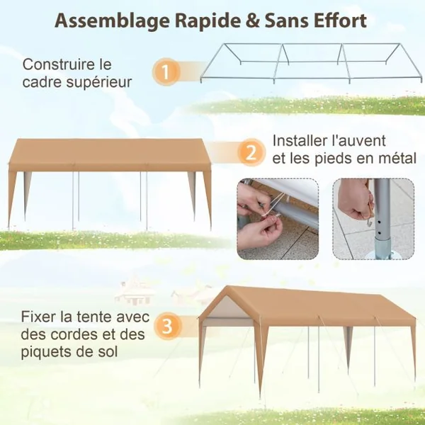 Abri de Voiture 301 x 600 cm Cadre en Métal Galvanisé Tente de Garage Portable avec Bâche Toutes Saisons Tente de Voiture pour Camions Bateaux