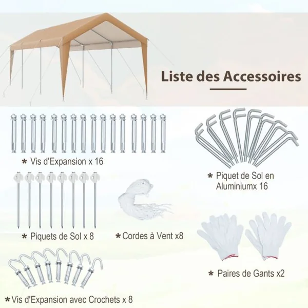 Abri de Voiture 301 x 600 cm Cadre en Métal Galvanisé Tente de Garage Portable avec Bâche Toutes Saisons Tente de Voiture pour Camions Bateaux