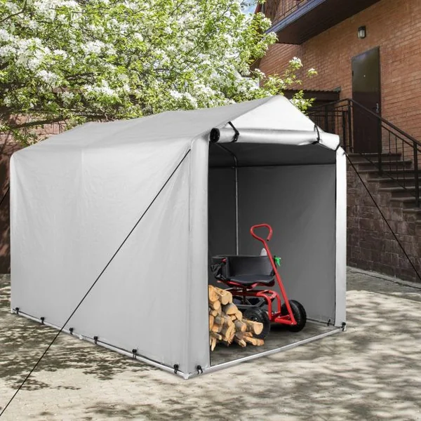 Abri de Vélos Extérieur Abri de Garage Portable pour Vélos avec Porte à Fermeture Éclair Enroulable Bache Motos Gris