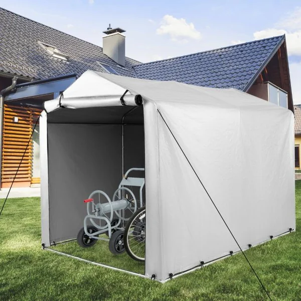 Abri de Vélos Extérieur Abri de Garage Portable pour Vélos avec Porte à Fermeture Éclair Enroulable Bache Motos Gris