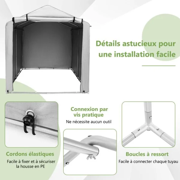 Abri de Vélos Extérieur Abri de Garage Portable pour Vélos avec Porte à Fermeture Éclair Enroulable Bache Motos Gris