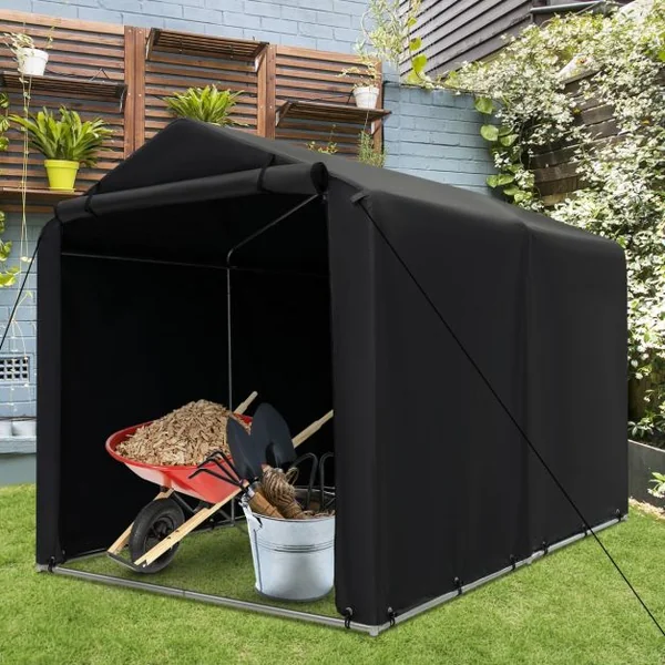 Abri de Vélos Extérieur Abri de Garage Portable pour Vélos avec Porte à Fermeture Éclair Enroulable Bache Motos pour Terrasse Jardin Cour Gris Foncé