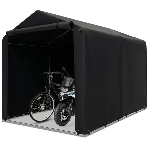 Abri de Vélos Extérieur Abri de Garage Portable pour Vélos avec Porte à Fermeture Éclair Enroulable Bache Motos pour Terrasse Jardin Cour Gris Foncé