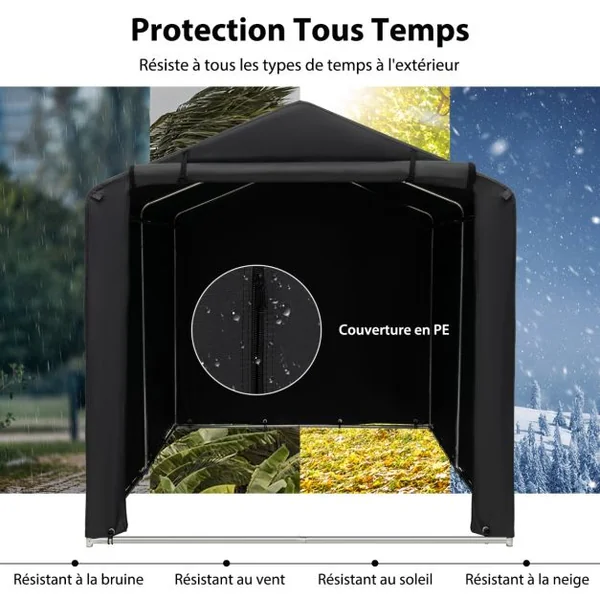 Abri de Vélos Extérieur Abri de Garage Portable pour Vélos avec Porte à Fermeture Éclair Enroulable Bache Motos pour Terrasse Jardin Cour Gris Foncé
