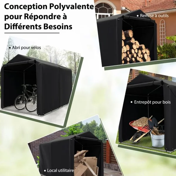 Abri de Vélos Extérieur Abri de Garage Portable pour Vélos avec Porte à Fermeture Éclair Enroulable Bache Motos pour Terrasse Jardin Cour Gris Foncé