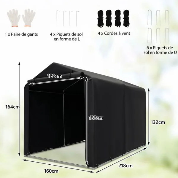 Abri de Vélos Extérieur Abri de Garage Portable pour Vélos avec Porte à Fermeture Éclair Enroulable Bache Motos pour Terrasse Jardin Cour Gris Foncé