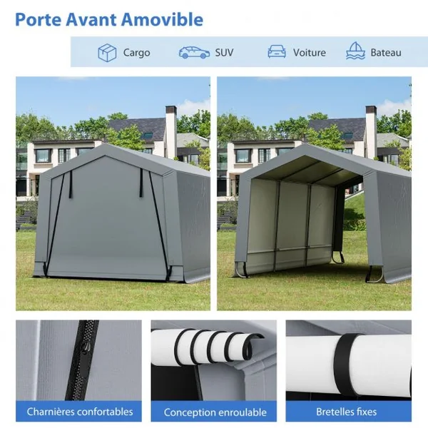 Abri Garage pour Voiture 290 x 490 cm Tente de Stockage en Acier Abri de Voiture Toutes Saisons pour SUV Bateau