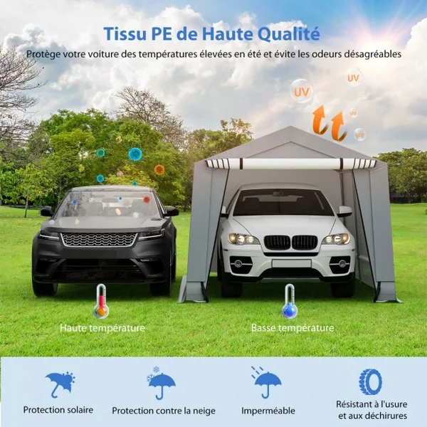 Abri Garage pour Voiture 290 x 490 cm Tente de Stockage en Acier Abri de Voiture Toutes Saisons pour SUV Bateau