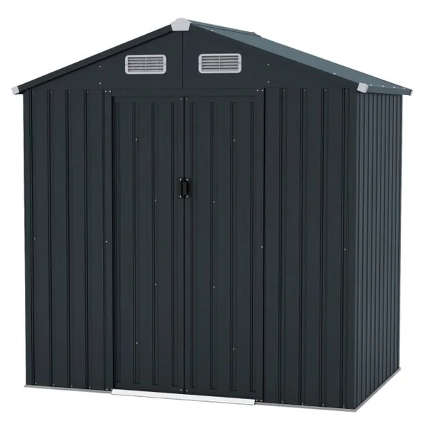 Abri à Outils de 193 x 129 x 196 cm Abri de Jardin avec Toit en Pente Portes Coulissantes Aérations Cadre en Métal Galvanisé Gris