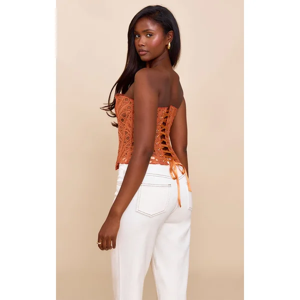 Abricot Corset En Dentelle Florale Transparente Texturée