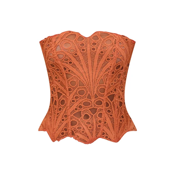 Abricot Corset En Dentelle Florale Transparente Texturée