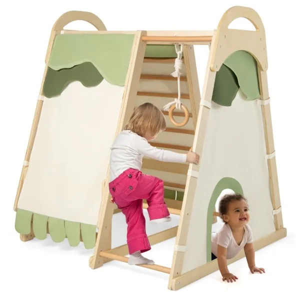 Aire de Jeux 6 en 1 pour Enfants en Bois avec Toboggan Ensemble de Jeux d’Escalade Charge 120kg 1 An+