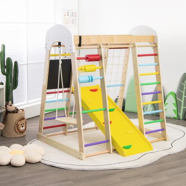Aire de Jeux Bois avec Balançoire Toboggan et Échelle Enfant à partir de 3 Ans Multicolore