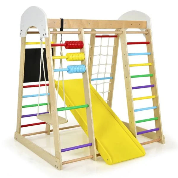 Aire de Jeux Bois avec Balançoire Toboggan et Échelle Enfant à partir de 3 Ans Multicolore
