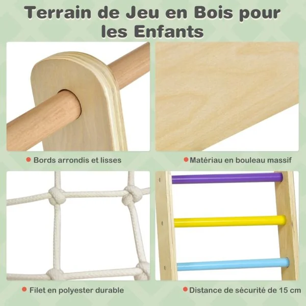 Aire de Jeux Bois avec Balançoire Toboggan et Échelle Enfant à partir de 3 Ans Multicolore