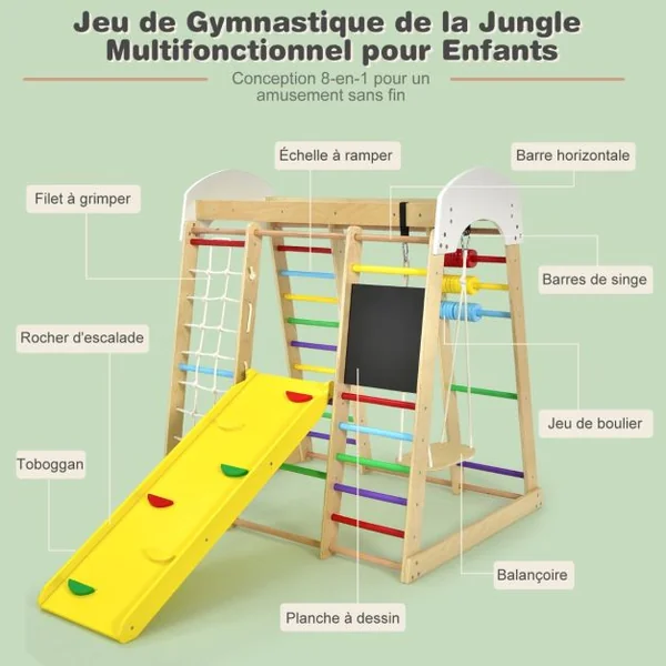 Aire de Jeux Bois avec Balançoire Toboggan et Échelle Enfant à partir de 3 Ans Multicolore
