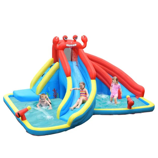 Aire de Jeux Gonflable avec 2 Toboggans 2 Pataugeoires 2 Canons Sac Kit de Réparation Formes de Crabe sans Gonfleur