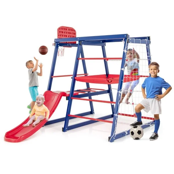Aire de Jeux Intérieure 7 en 1 pour Enfants de 3 à 7 Ans Jouets d'Escalade pour Tout-petits avec Toboggan Filet d'Escalade Echelle