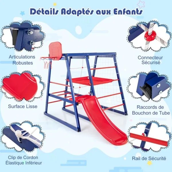Aire de Jeux Intérieure 7 en 1 pour Enfants de 3 à 7 Ans Jouets d'Escalade pour Tout-petits avec Toboggan Filet d'Escalade Echelle