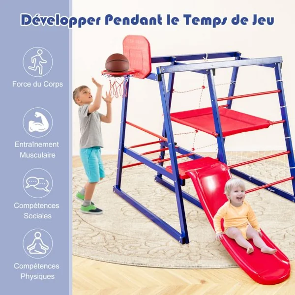 Aire de Jeux Intérieure 7 en 1 pour Enfants de 3 à 7 Ans Jouets d'Escalade pour Tout-petits avec Toboggan Filet d'Escalade Echelle