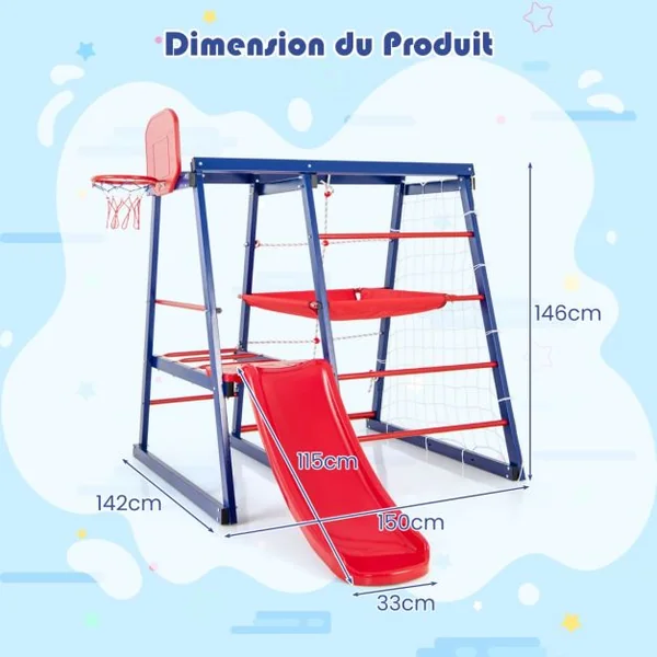 Aire de Jeux Intérieure 7 en 1 pour Enfants de 3 à 7 Ans Jouets d'Escalade pour Tout-petits avec Toboggan Filet d'Escalade Echelle