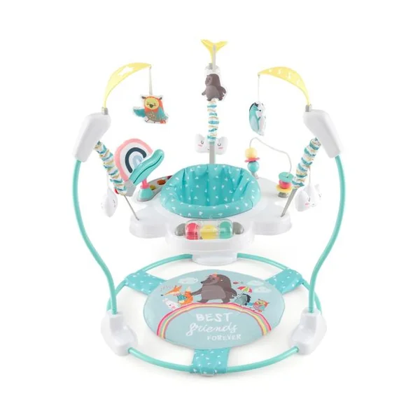 Aire d'Éveil à Rebonds Bébé avec 3 Hauteurs Réglables Trotteur Bébé avec Musique & Lumière Siège Rotatif 360° pour Bébé de 6 Mois+ Jaune/Bleu/Bleu Foncé
