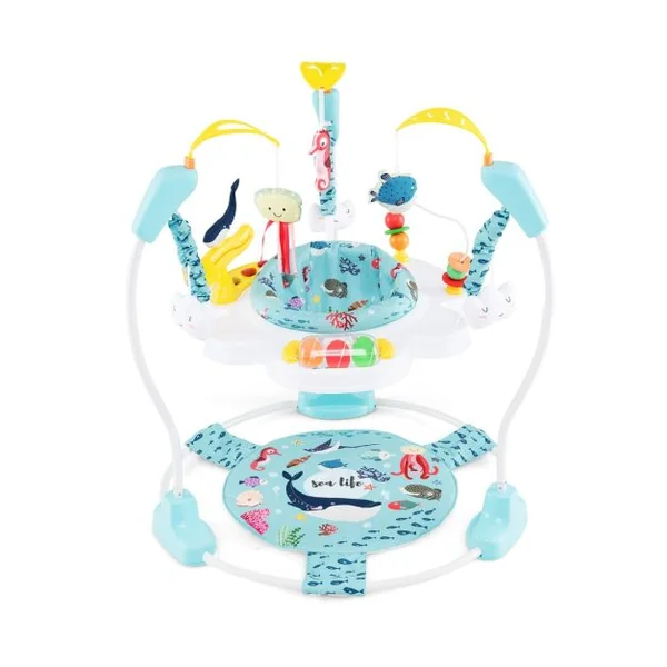 Aire d'Éveil à Rebonds Bébé avec 3 Hauteurs Réglables Trotteur Bébé avec Musique & Lumière Siège Rotatif 360° pour Bébé de 6 Mois+ Jaune/Bleu/Bleu Foncé