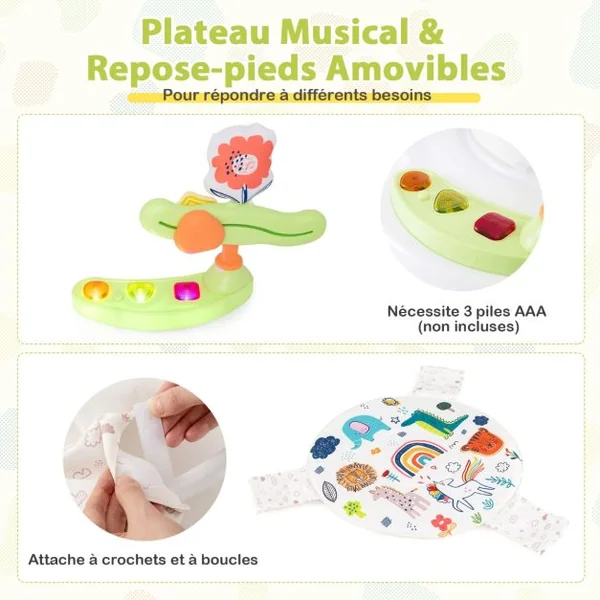 Aire d'Éveil à Rebonds Bébé avec 3 Hauteurs Réglables Trotteur Bébé avec Musique & Lumière Siège Rotatif 360° pour Bébé de 6 Mois+ Jaune/Bleu/Bleu Foncé