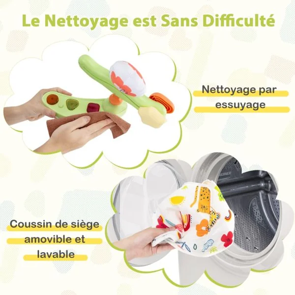 Aire d'Éveil à Rebonds Bébé avec 3 Hauteurs Réglables Trotteur Bébé avec Musique & Lumière Siège Rotatif 360° pour Bébé de 6 Mois+ Jaune/Bleu/Bleu Foncé