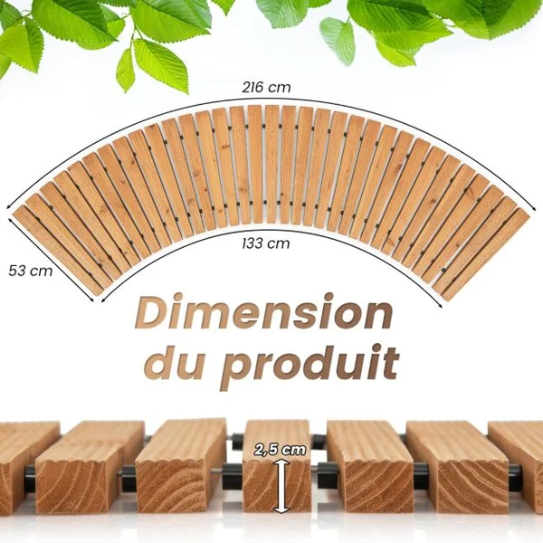 Allée Courbée de Jardin en Bois de Sapin Promenade avec Surface Antidérapante Fils Métalliques avec Gaine en Plastique 216 x 53 cm Naturel