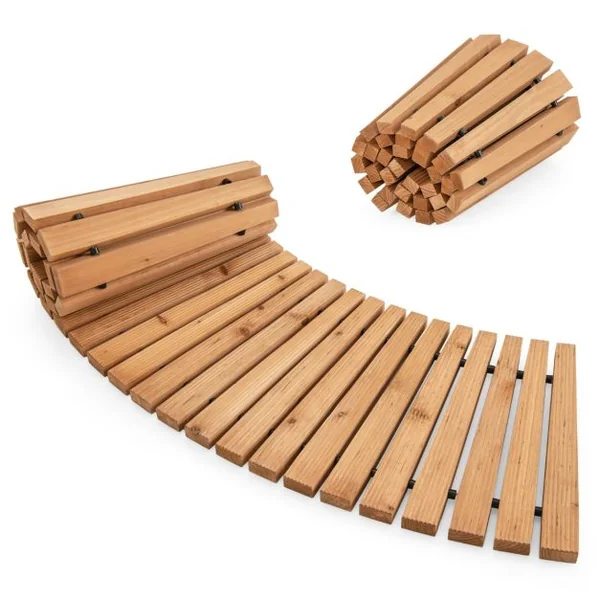 Allée Courbée de Jardin en Bois Promenade Décorative avec Surface Antidérapante Fils Métalliques avec Gaine en Plastique 216 x 43 cm Naturel