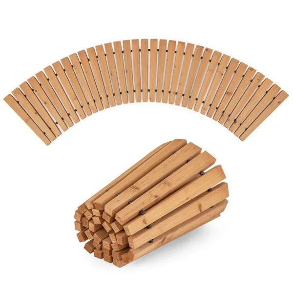 Allée Courbée de Jardin en Bois Promenade Décorative avec Surface Antidérapante Fils Métalliques avec Gaine en Plastique 216 x 43 cm Naturel