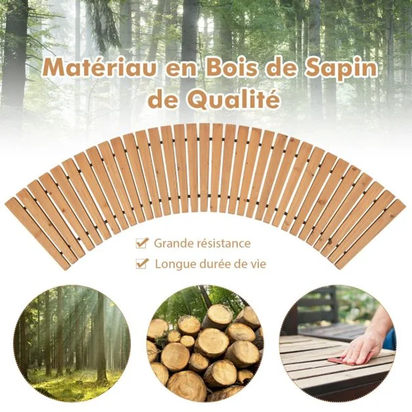 Allée Courbée de Jardin en Bois Promenade Décorative avec Surface Antidérapante Fils Métalliques avec Gaine en Plastique 216 x 43 cm Naturel