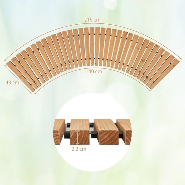 Allée Courbée de Jardin en Bois Promenade Décorative avec Surface Antidérapante Fils Métalliques avec Gaine en Plastique 216 x 43 cm Naturel