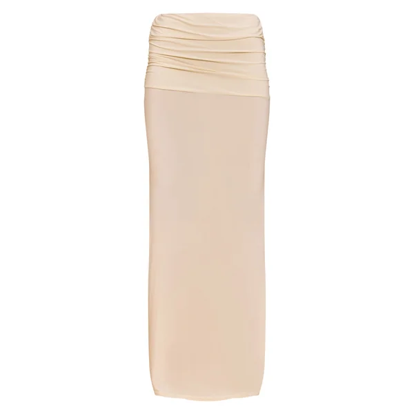 Amande Jupe Longue Maxi Taille Froncée Double Couche En Tissu Slinky