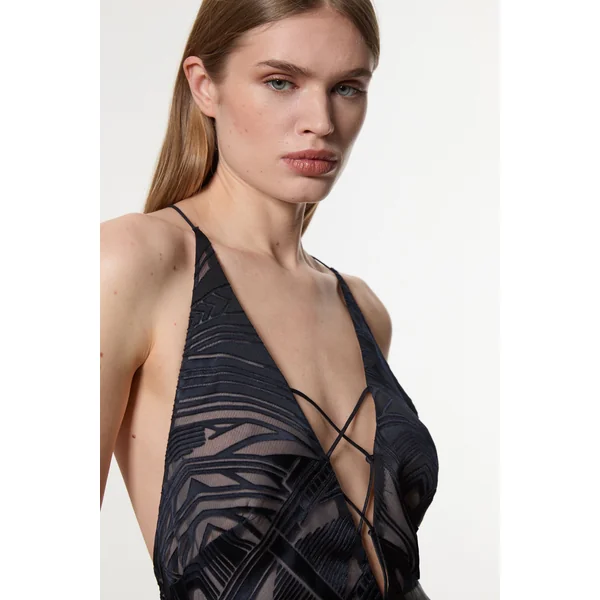 Amelia Graham Robe Colonne Tissée à Détails Lacés Burnout